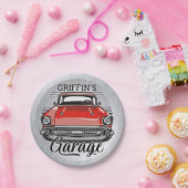 Personalisiert NAME Retro Red Classic Autogarage Pappteller (Party)