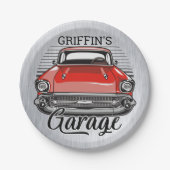 Personalisiert NAME Retro Red Classic Autogarage Pappteller (Vorderseite)
