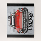 Personalisiert NAME Retro Red Classic Autogarage Puzzle (Vertikal)