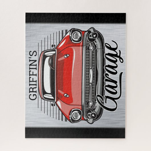 Personalisiert NAME Retro Red Classic Autogarage Puzzle (Vertikal)