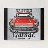 Personalisiert NAME Retro Red Classic Autogarage Puzzle (Horizontal)