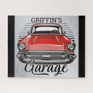 Personalisiert NAME Retro Red Classic Autogarage Puzzle