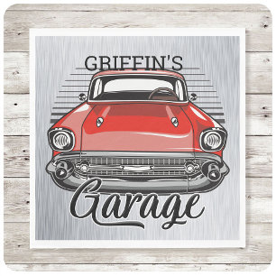 Personalisiert NAME Retro Red Classic Autogarage Serviette