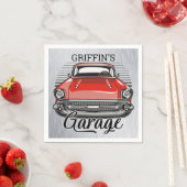Personalisiert NAME Retro Red Classic Autogarage Serviette (Beispiel)