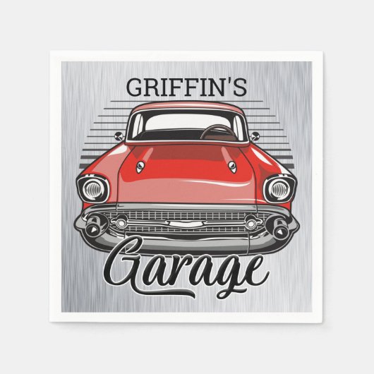 Personalisiert NAME Retro Red Classic Autogarage Serviette (Vorderseite)