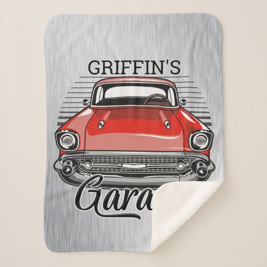 Personalisiert NAME Retro Red Classic Autogarage Sherpadecke (Vorderseite)