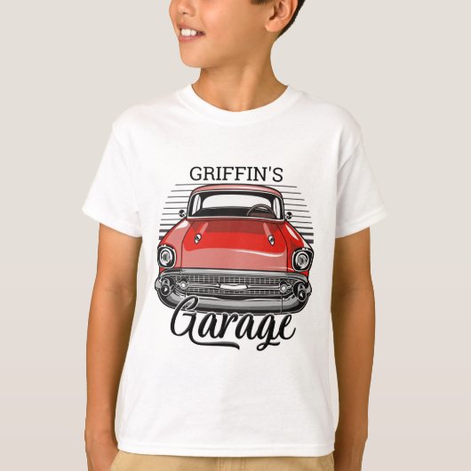 Personalisiert NAME Retro Red Classic Autogarage T-Shirt (Vorderseite)