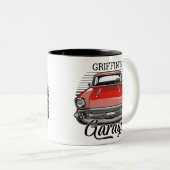 Personalisiert NAME Retro Red Classic Autogarage Zweifarbige Tasse (VorderseiteRechts)