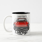 Personalisiert NAME Retro Red Classic Autogarage Zweifarbige Tasse (Links)