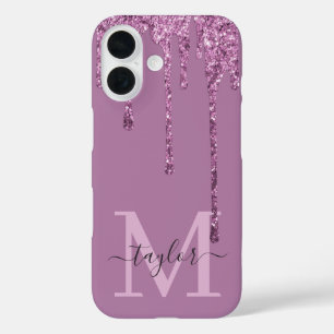 Personalisiert Name Rosa Fake Glitzer Tropfen Mono iPhone 16 Hülle