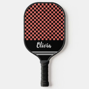Personalisiert Name Rosa und schwarzes Schachbrett Pickleball Schläger