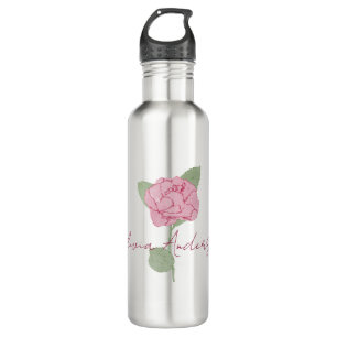 Personalisiert Name Rose Blume Wasserfarben Minima Edelstahlflasche