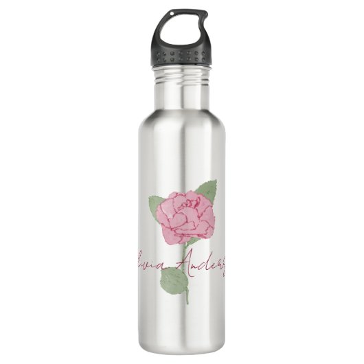 Personalisiert Name Rose Blume Wasserfarben Minima Edelstahlflasche (Vorderseite)
