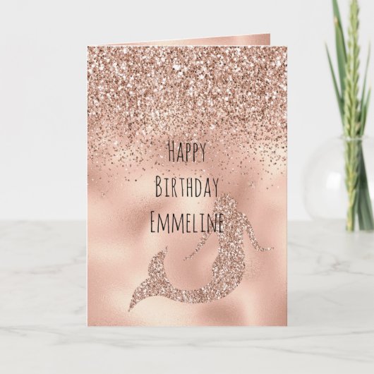 Personalisiert Name Rose Gold Glitzer Mermaid Karte (Vorderseite)