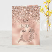 Personalisiert Name Rose Gold Glitzer Mermaid Karte (Gelbe Blume)