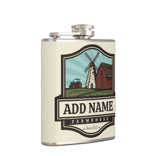 Personalisiert NAME Rustikales Bauernhaus Alte Win Flachmann (Rechts)