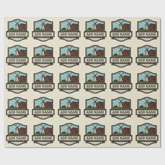 Personalisiert NAME Rustikales Bauernhaus Alte Win Geschenkpapier (Flach)