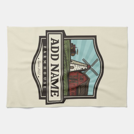 Personalisiert NAME Rustikales Bauernhaus Alte Win Geschirrtuch (Horizontal)