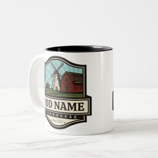 Personalisiert NAME Rustikales Bauernhaus Alte Win Zweifarbige Tasse (Vorderseite Links)