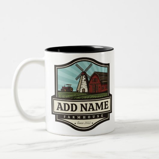 Personalisiert NAME Rustikales Bauernhaus Alte Win Zweifarbige Tasse (Links)