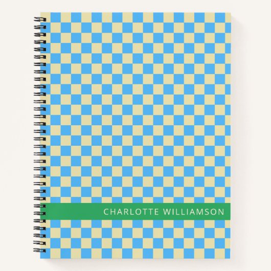 Personalisiert Name School Retro Checkerboard Blau Notizblock (Vorderseite)