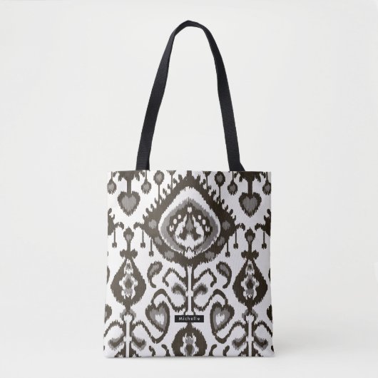 Personalisiert Name schwarz Ikat Pattern Bridesmai Tasche (Vorderseite)