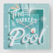 Personalisiert NAME Schwimmbad Schwimmen Sommerson Quadratische Wanduhr (Vorderseite)