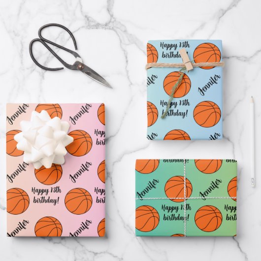 Personalisiert Name Sentiment Sport Thema Basketba Geschenkpapier Set (Vorderseite)
