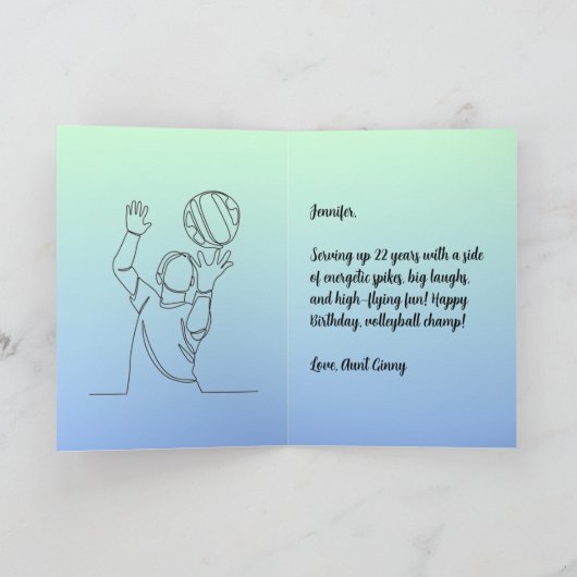 Personalisiert Name Sentiment Sport Thema Volleyba Karte (Innenseite)