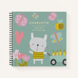 Personalisiert Name Sketchbook Playful Floral Bunn Notizblock