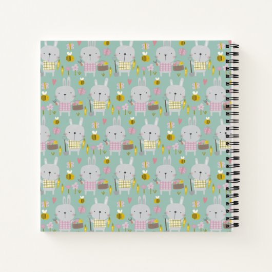 Personalisiert Name Sketchbook Playful Floral Bunn Notizblock (Rückseite)