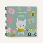 Personalisiert Name Sketchbook Playful Floral Bunn Notizblock (Vorderseite)