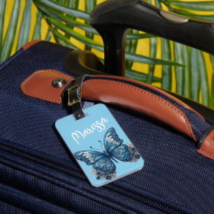 Personalisiert Name Sky Blue Tropical Butterfly Gepäckanhänger