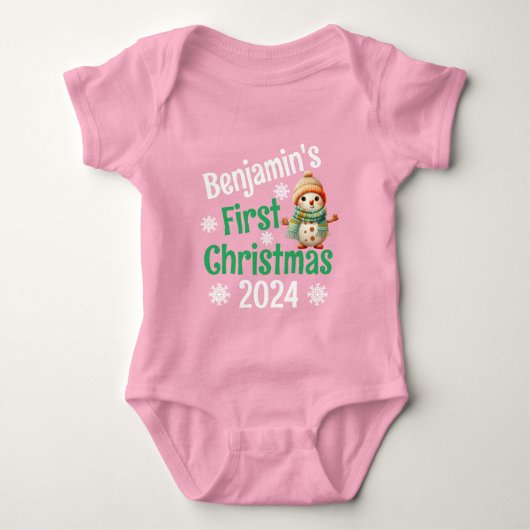 Personalisiert Name Snowman Baby's 1. Weihnachtsro Baby Strampler (Vorderseite)