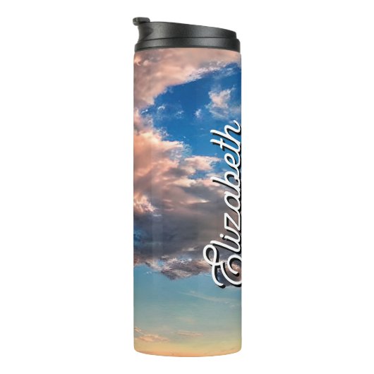 Personalisiert Name Soft, Dreamy Sky Thermosbecher (Nach rechts gedreht)