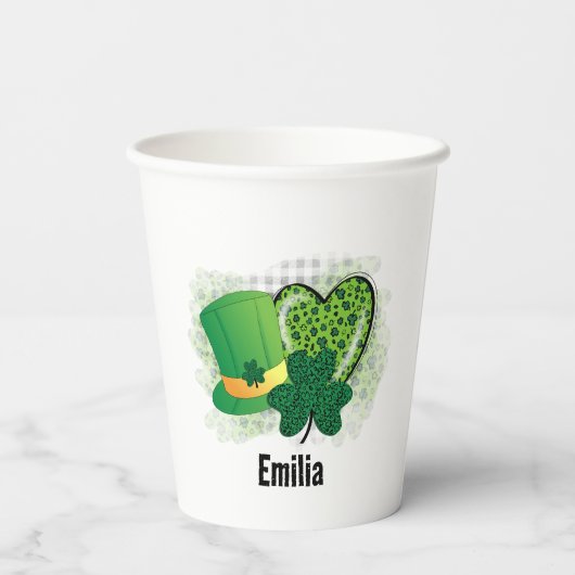 Personalisiert Name St Patricks Day Kleeblatt Clov Pappbecher (Rückseite)