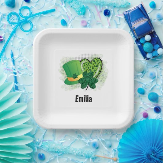 Personalisiert Name St Patricks Day Kleeblatt Clov Pappteller (Party)