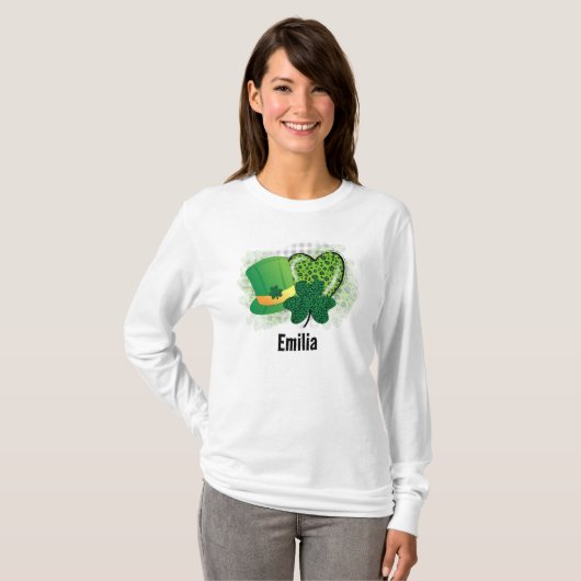 Personalisiert Name St Patricks Day Kleeblatt Clov T-Shirt (Vorne ganz)