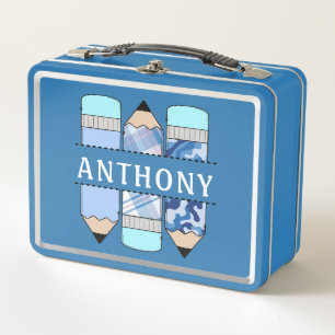 Personalisiert Name Student Pencil Blue Metall Brotdose
