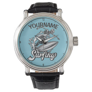 Personalisiert NAME Surfer Big Wave Skeleton Surfe Armbanduhr