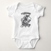 Personalisiert NAME Surfer Big Wave Skeleton Surfe Baby Strampler (Vorderseite)