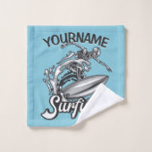 Personalisiert NAME Surfer Big Wave Skeleton Surfe Badhandtuch Set (Waschlappen)