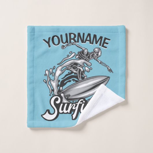 Personalisiert NAME Surfer Big Wave Skeleton Surfe Badhandtuch Set (Waschlappen)