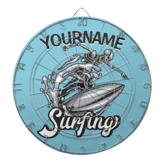 Personalisiert NAME Surfer Big Wave Skeleton Surfe Dartscheibe (vorne)