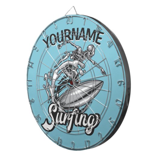 Personalisiert NAME Surfer Big Wave Skeleton Surfe Dartscheibe (Vorderseite rechts)