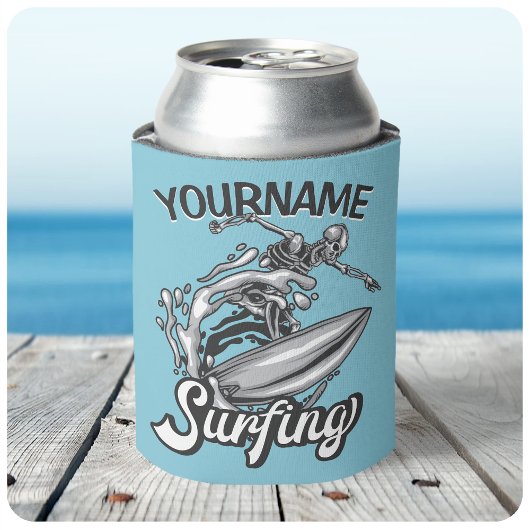 Personalisiert NAME Surfer Big Wave Skeleton Surfe Dosenkühler