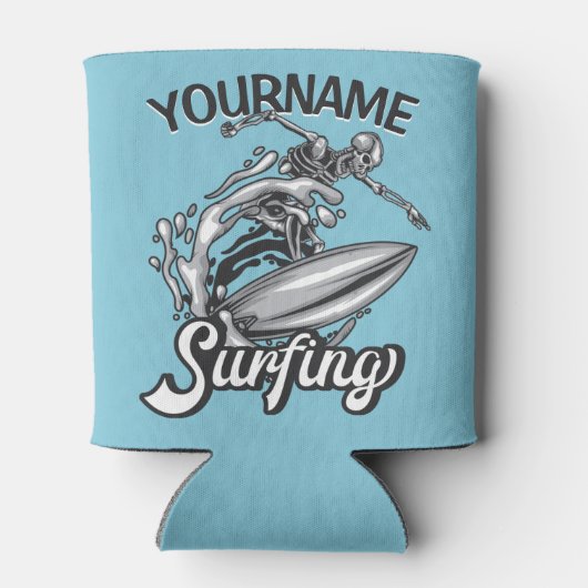 Personalisiert NAME Surfer Big Wave Skeleton Surfe Dosenkühler (Rückseite)