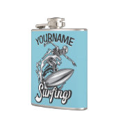 Personalisiert NAME Surfer Big Wave Skeleton Surfe Flachmann (Links)