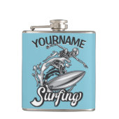 Personalisiert NAME Surfer Big Wave Skeleton Surfe Flachmann (Vorderseite)