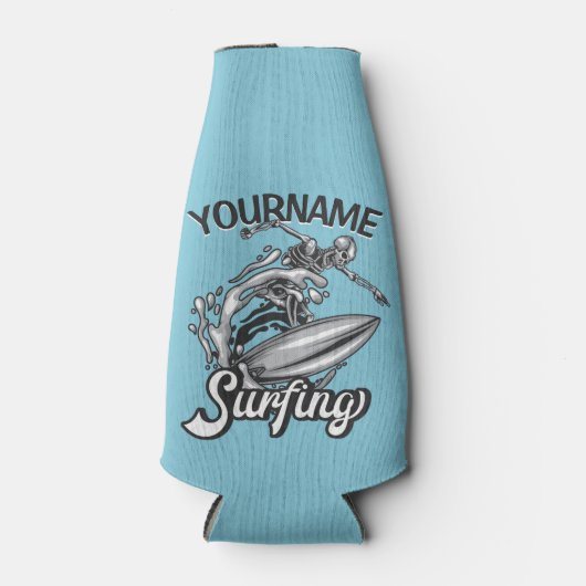 Personalisiert NAME Surfer Big Wave Skeleton Surfe Flaschenkühler (Vorderseite)